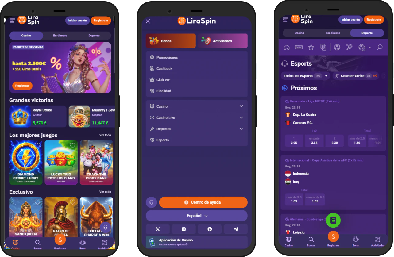 LiraSpin Casino en el móvil